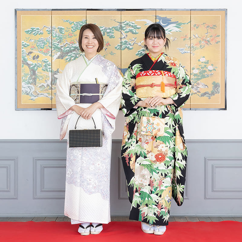 紺とグリーンの振袖